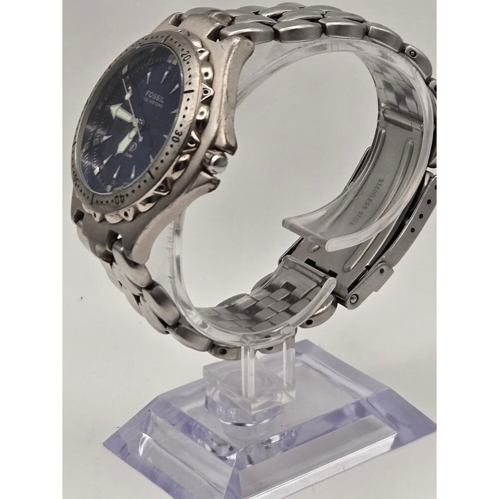 Fossil Blue Mens Watch Stainless Steel Diver Quartz 100M Water Resistant - Picture 4 of 9